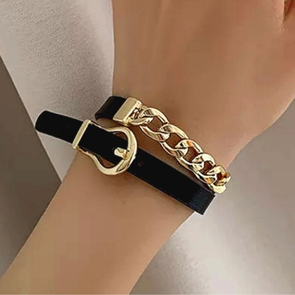 Gold Leather Buckle Design Chain Link Choker - Picture 12 of 12